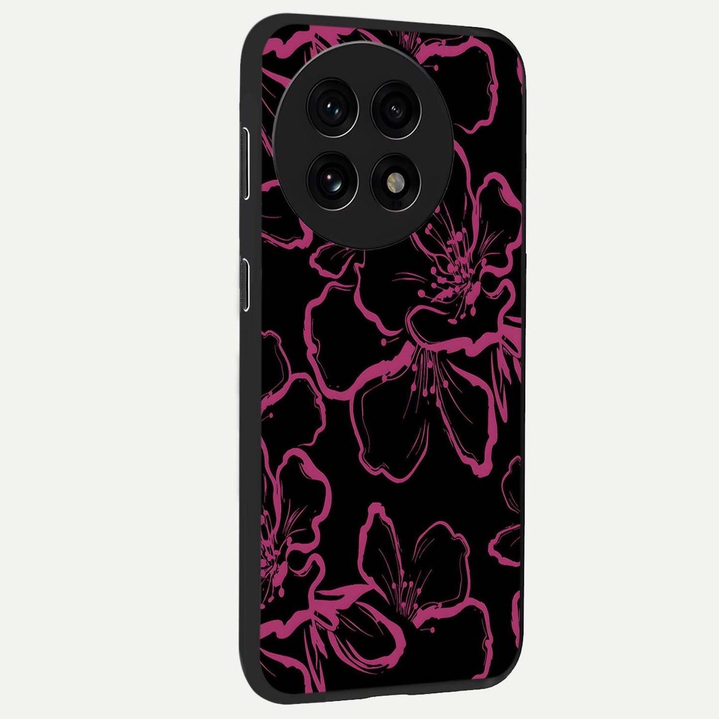 Black Violet Sketch Garden Glass Case for 1+13R side perspective highlighting elegant sketch detailing and premium finish