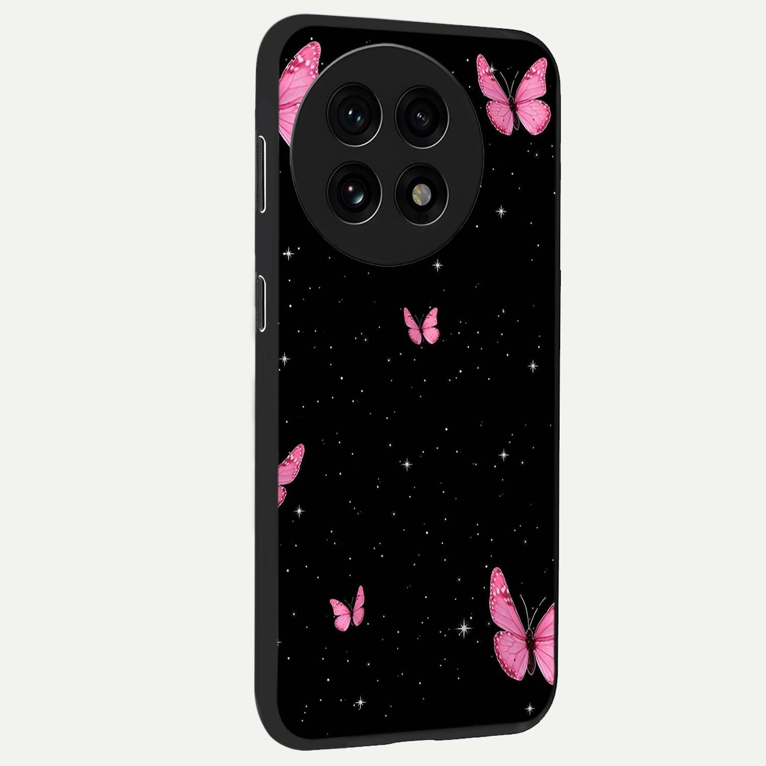 Blinking Butterfly Glass Case for 1+13R displayed upright for graceful aesthetic visibility and premium finish.