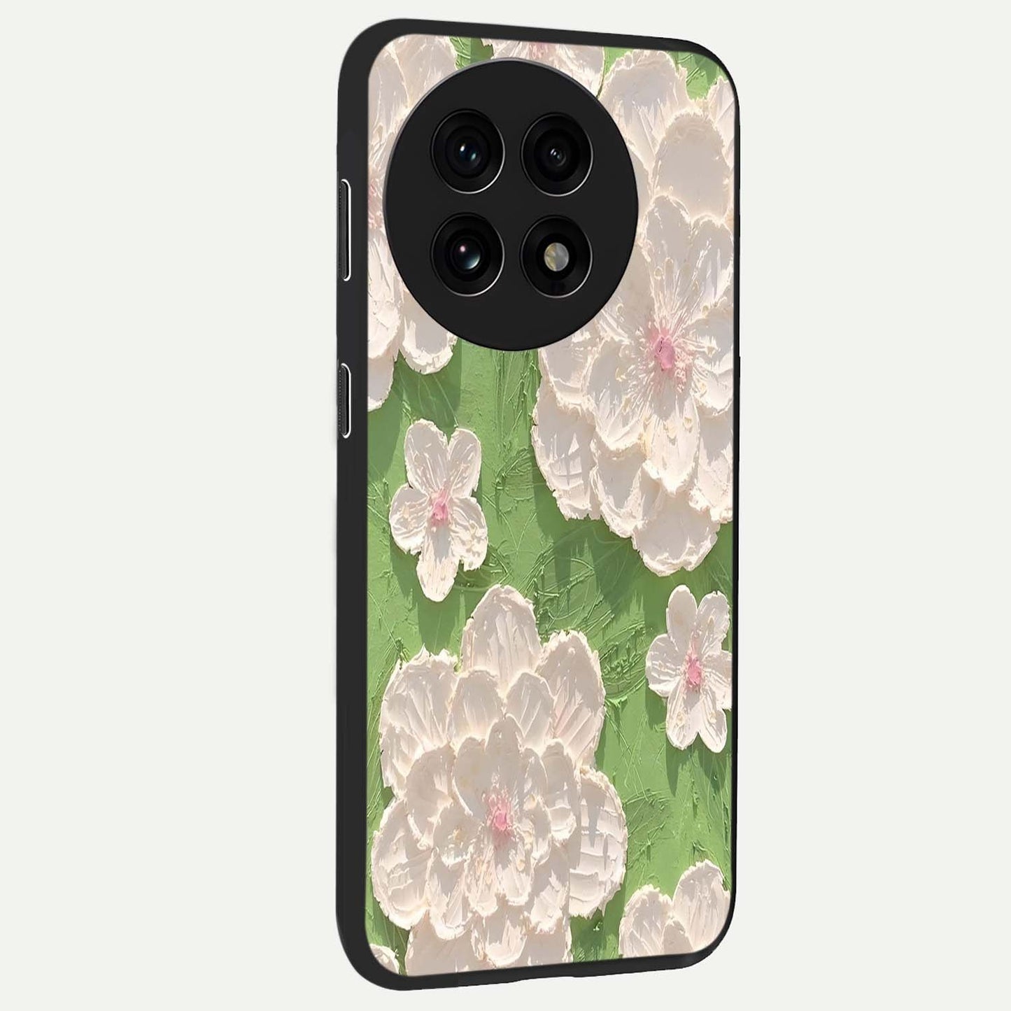 Blossom Meadow Dreams Glass Case for 1+13R side perspective highlighting serene floral design and smooth edges