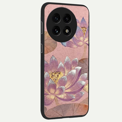 Blossom Mist Lotus Glass Case for 1+13R side perspective highlighting elegant lotus illustration and premium build
