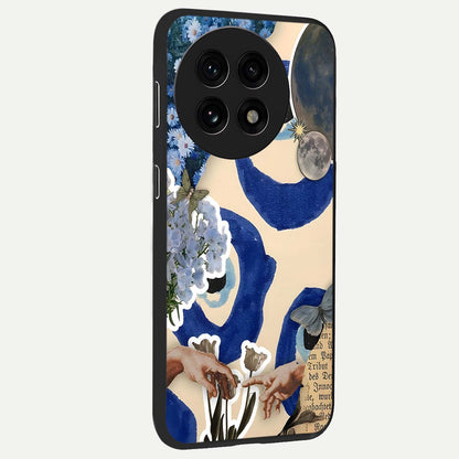 Blue Evil Divine Glass Case for 1+13R side perspective highlighting protective charm detailing and smooth premium edges