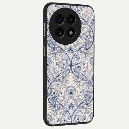 Blue Paisley Bloom Glass Case for 1+13R side perspective highlighting elegant paisley textures and premium build