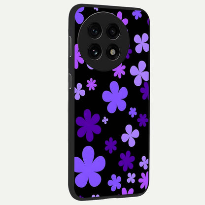 Blue Retro Pop Flowers Glass Case for 1+13R side perspective highlighting colorful vintage floral detailing