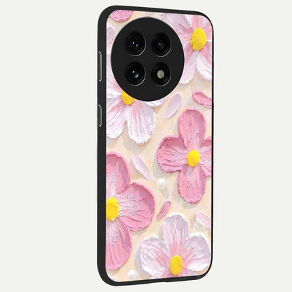 Blush Bloom Texture Glass Case for 1+13R side perspective highlighting rich floral textures and smooth edges