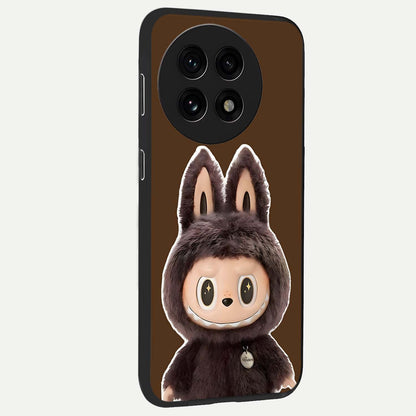 Brown Labubu Design Glass Case for 1+13R side perspective highlighting charming character detailing and smooth edges