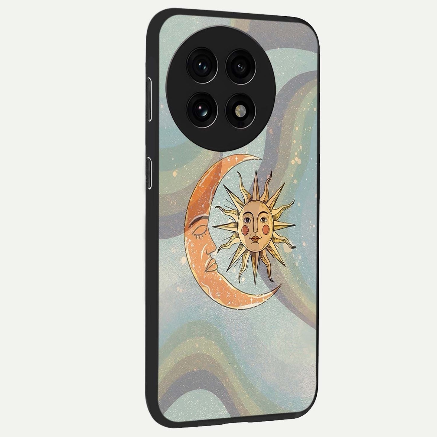 Celestial Harmony Vibes Glass Case for 1+13R side perspective highlighting harmonious detailing and sleek edges