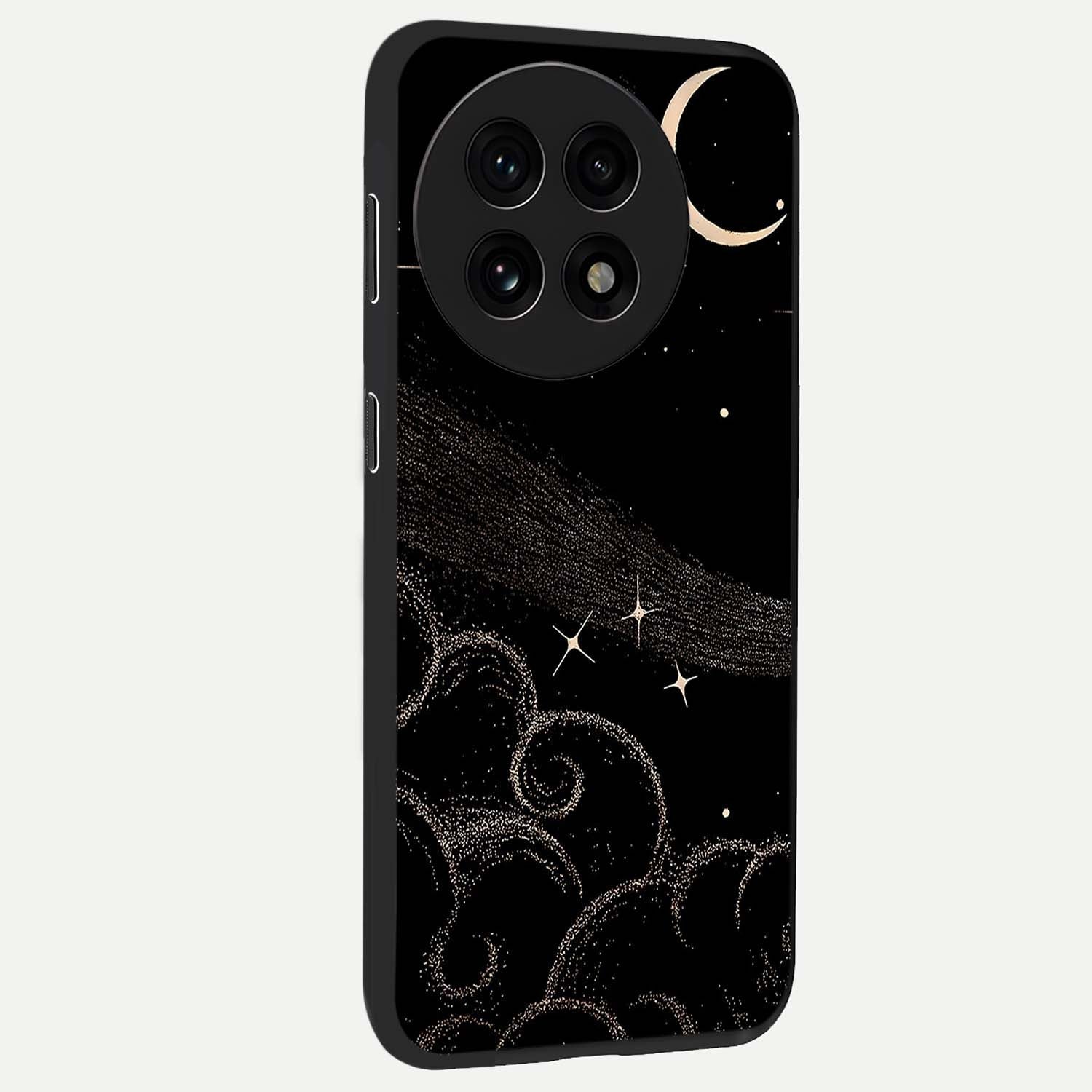 Celestial Midnight Veil Glass Case for 1+13R side perspective highlighting rich night tones and sleek premium edges