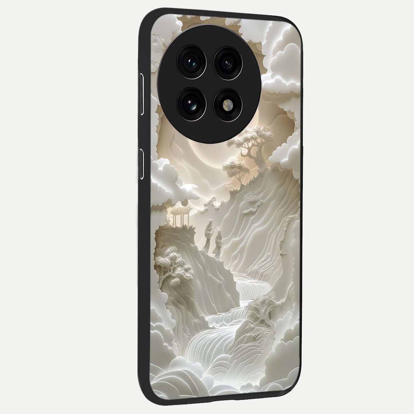 Celestial Origami Glass Case for 1+13R side perspective highlighting sharp detailing and smooth premium build