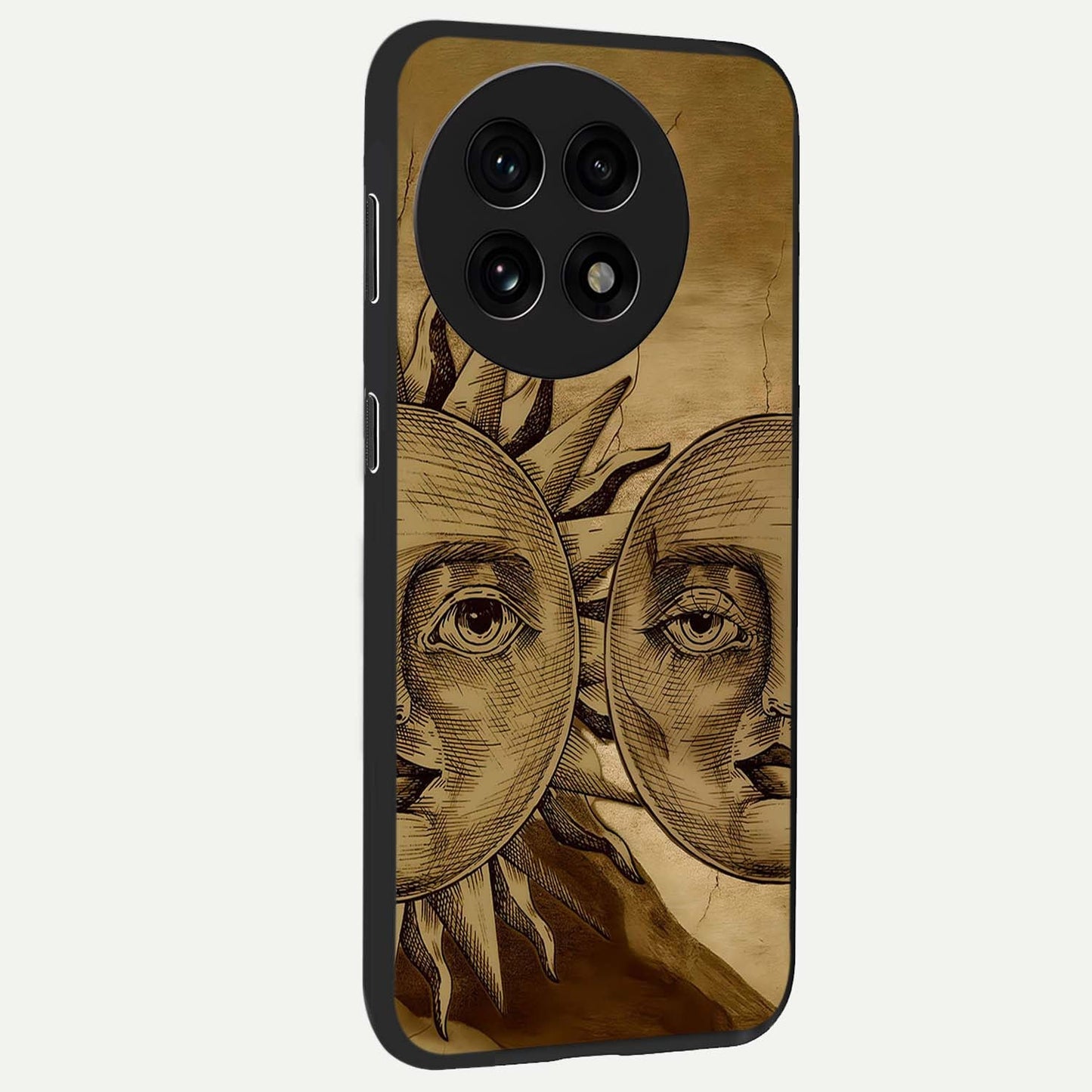 Celestial Relic Glow Glass Case for 1+13R side perspective highlighting intricate celestial textures and sleek build