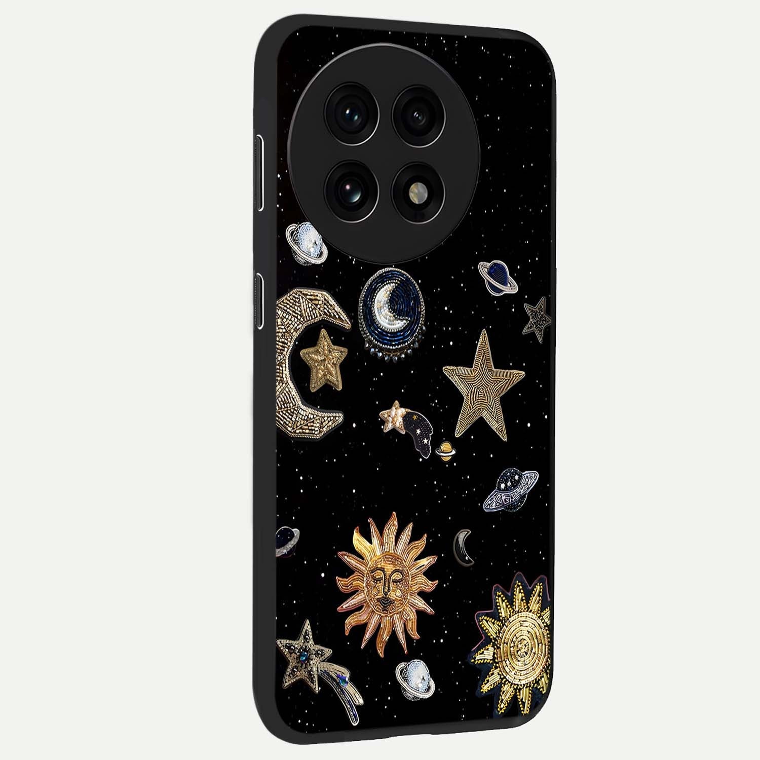 Celestial Star Charm Glass Case for 1+13R side perspective highlighting glowing star detailing and premium build