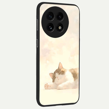 Cloud Nap Cat Glass Case for 1+13R side perspective highlighting charming feline details and premium edge finish