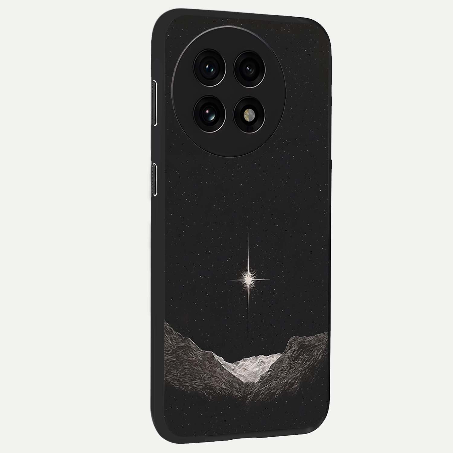 Cosmic Dream Night Glass Case for 1+13R side perspective highlighting vibrant star detailing and premium build