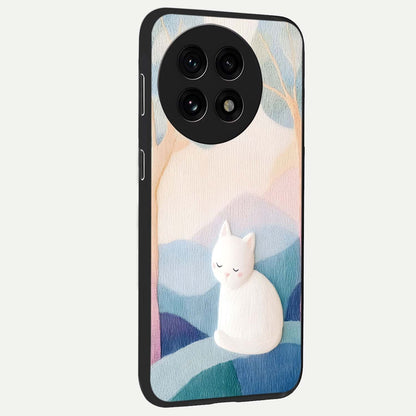 Cotton Dream Cat Glass Case for 1+13R side perspective highlighting cute feline details and smooth premium edges