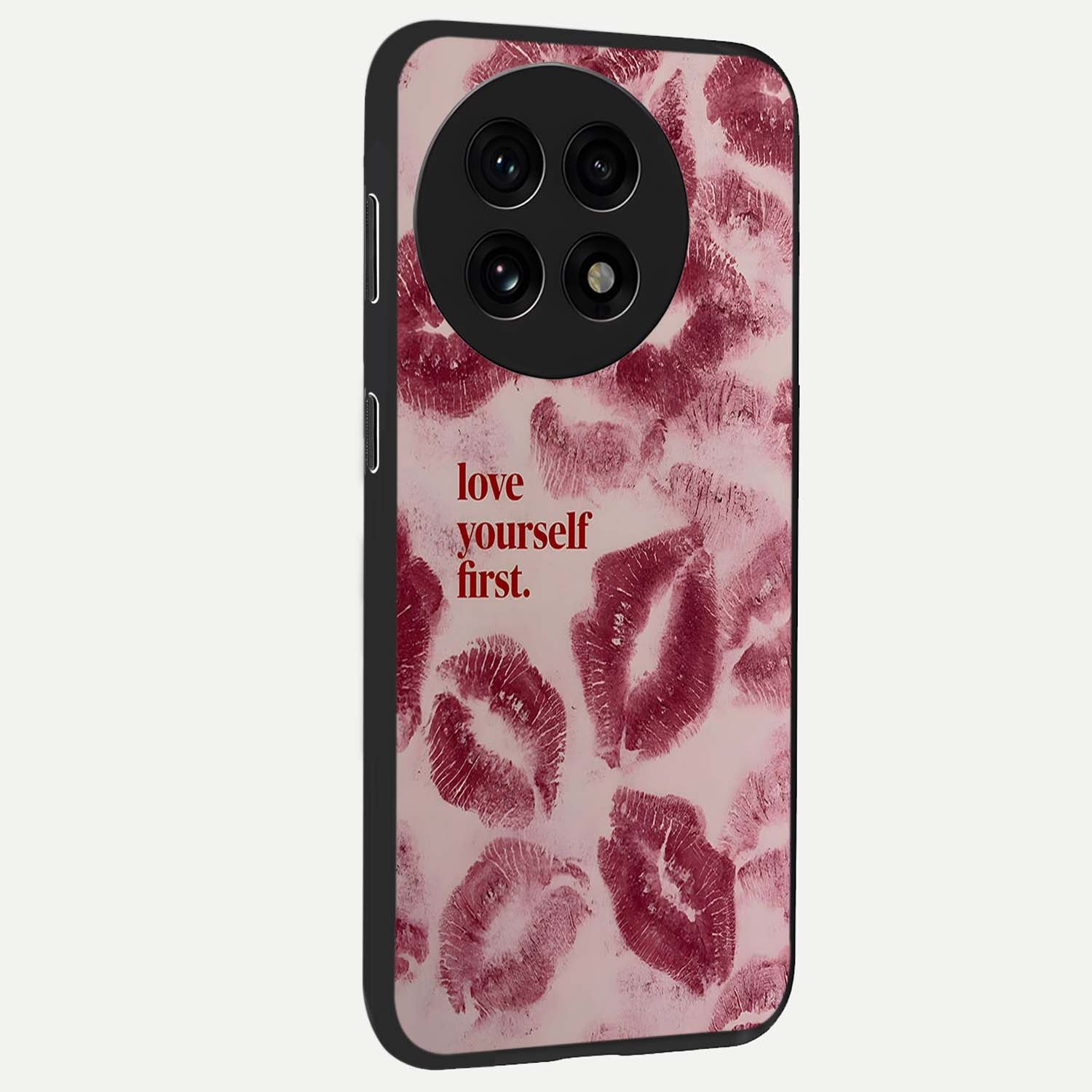 Crimson Kiss Love Glass Case for 1+13R side perspective highlighting elegant detailing and smooth premium edges