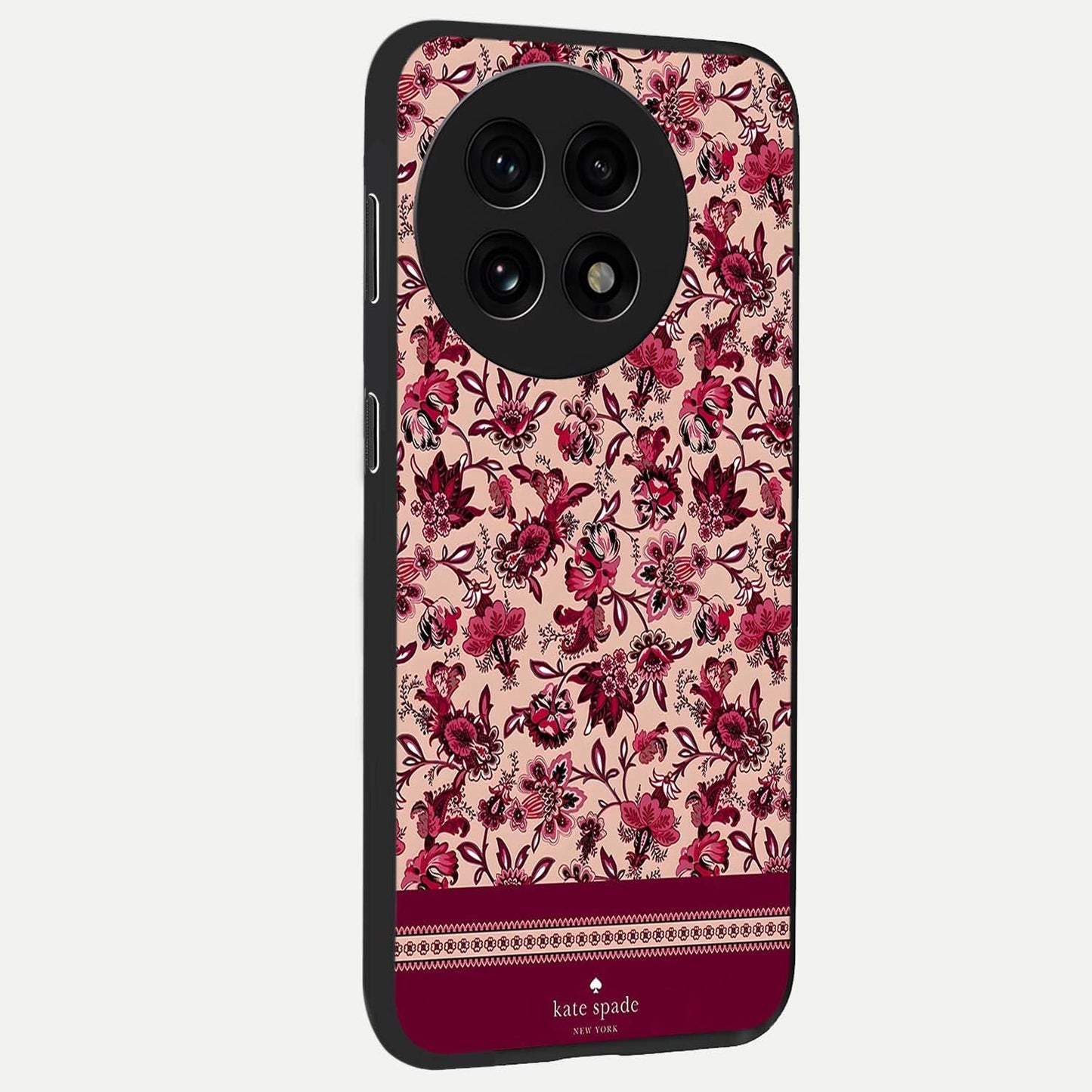 Crimson Rose Charm Glass Case for 1+13R side perspective highlighting delicate rose textures and smooth edges