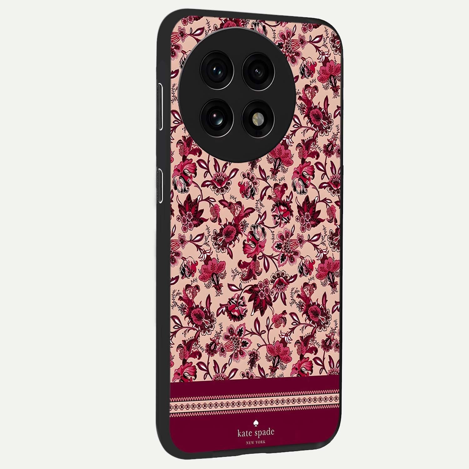 Crimson Rose Charm Glass Case for 1+13R side perspective highlighting delicate rose textures and smooth edges