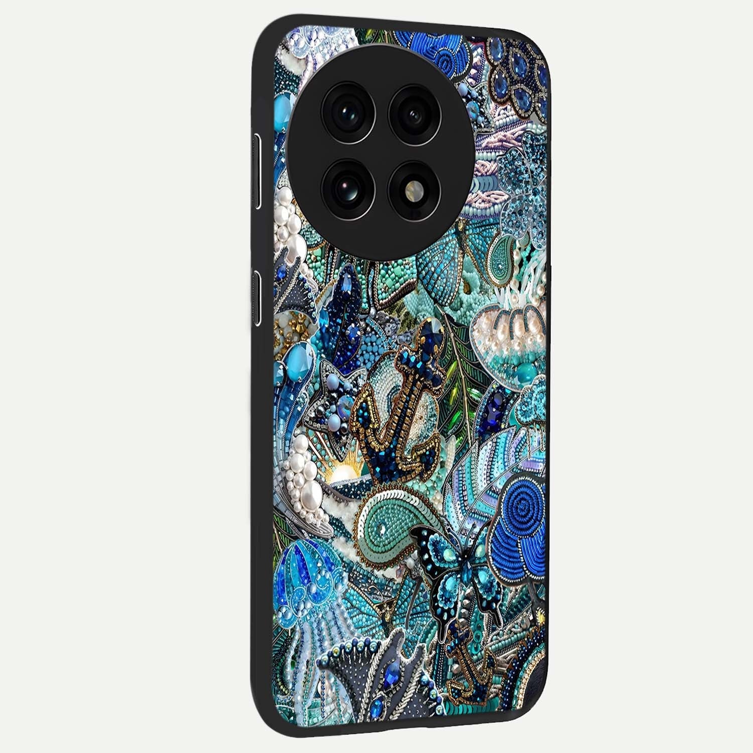 Crystal Ocean Magic Glass Case for 1+13R side perspective highlighting wave textures and smooth premium build