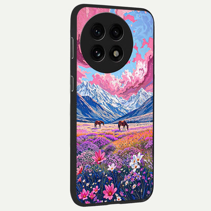 Dreamy Floral Pastures Glass Case for 1+13R side perspective highlighting calming floral detailing and sleek build