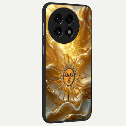 Eternal Golden Glow Glass Case for 1+13R side perspective highlighting rich glow detailing and premium edges
