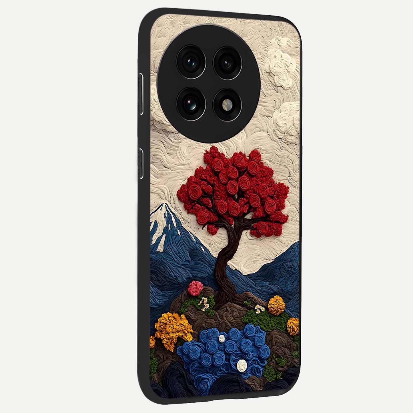 Eternal Nature Tapestry Glass Case for 1+13R side perspective highlighting woven texture design and premium edge finish