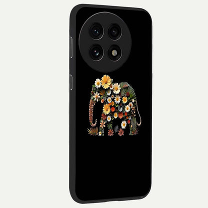 Floral Elephant Glass Case for 1+13R side perspective highlighting intricate artwork and smooth premium build