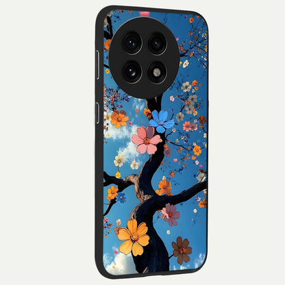 Floral Tree Glass Case for 1+13R side perspective highlighting vibrant floral patterns and sleek edges