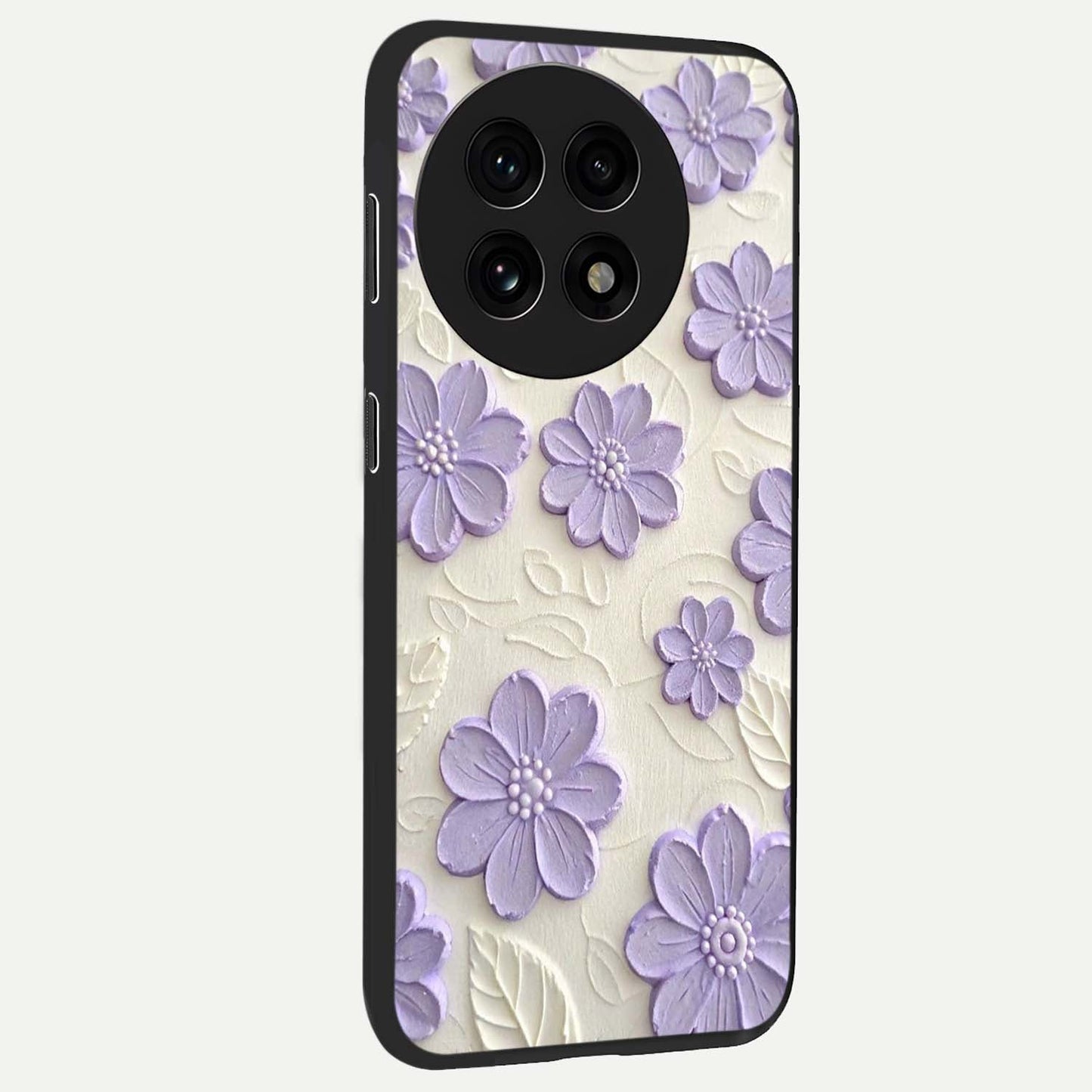 Floral Wall Art With Purple Flowers Glass Case for 1+13R side perspective highlighting delicate bloom details and premium build