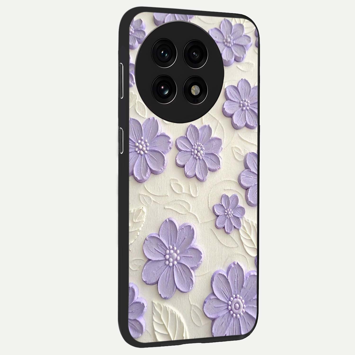 Floral Wall Art With Purple Flowers Glass Case for 1+13R side perspective highlighting delicate bloom details and premium build