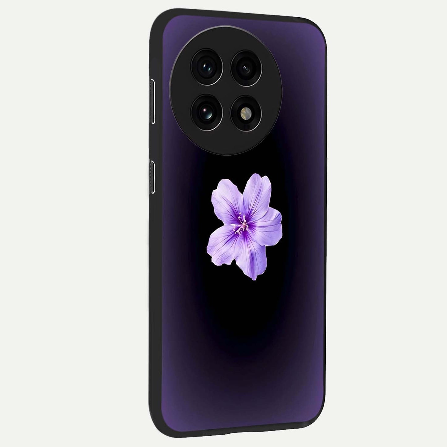 Flower on Soft Violet Gradient Glass Case for 1+13R side perspective highlighting delicate bloom detailing and smooth edges