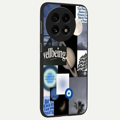 Galactic Energy Collage Glass Case for 1+13R side perspective highlighting bold abstract detailing and sleek build