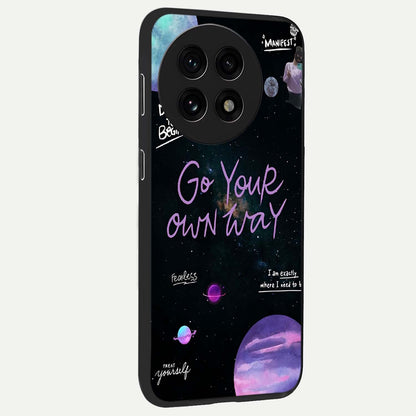 Galactic Vibes Universe Glass Case for 1+13R side perspective highlighting bold cosmic textures and sleek build