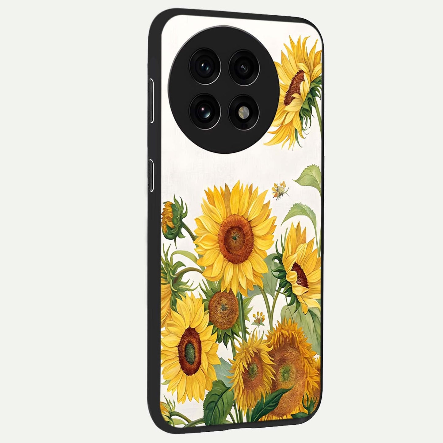 Golden Bloom Night Glass Case for 1+13R side perspective highlighting radiant bloom detailing and premium edges