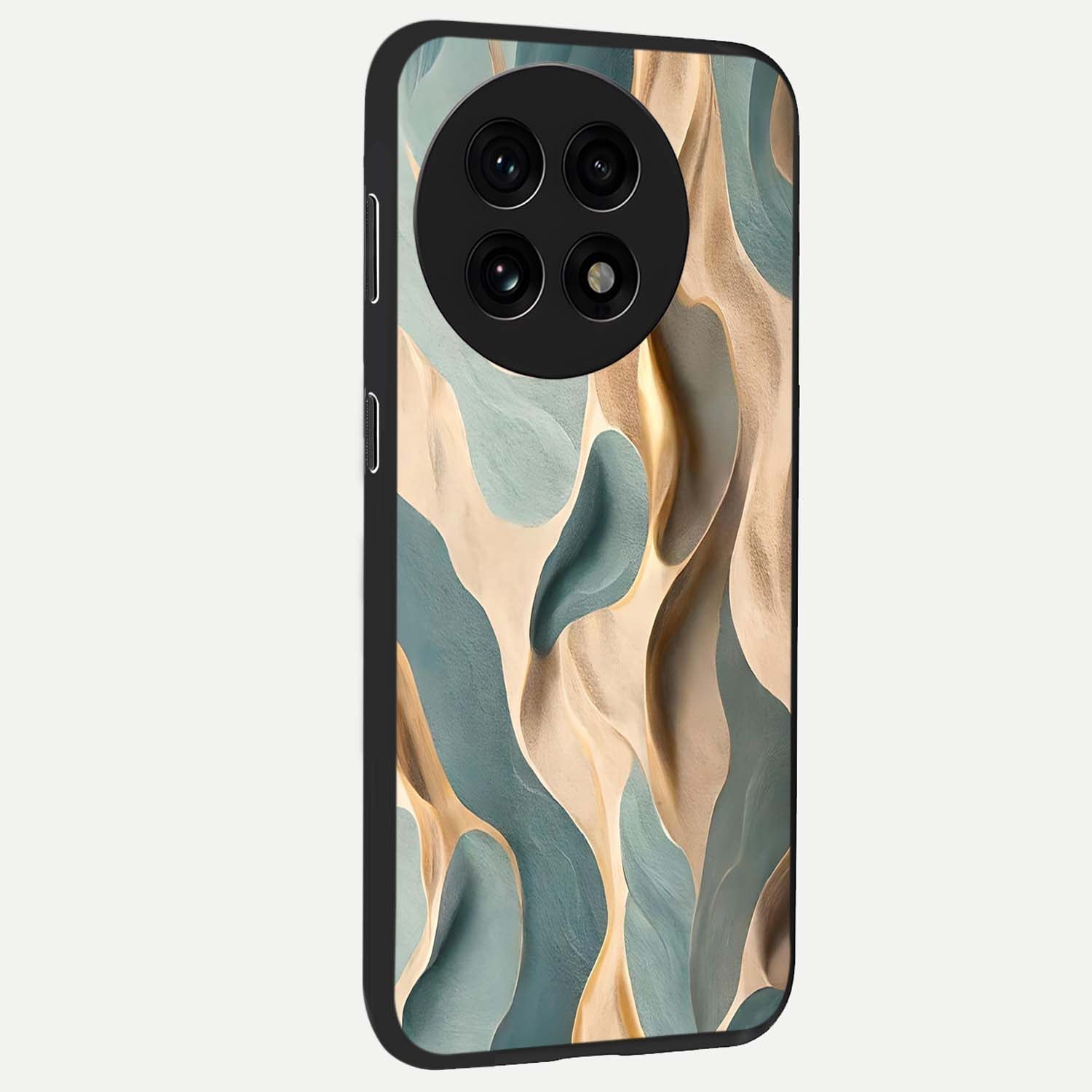 Golden Evil Eye Mandala Glass Case for 1+13R side perspective highlighting rich textures and sleek premium build