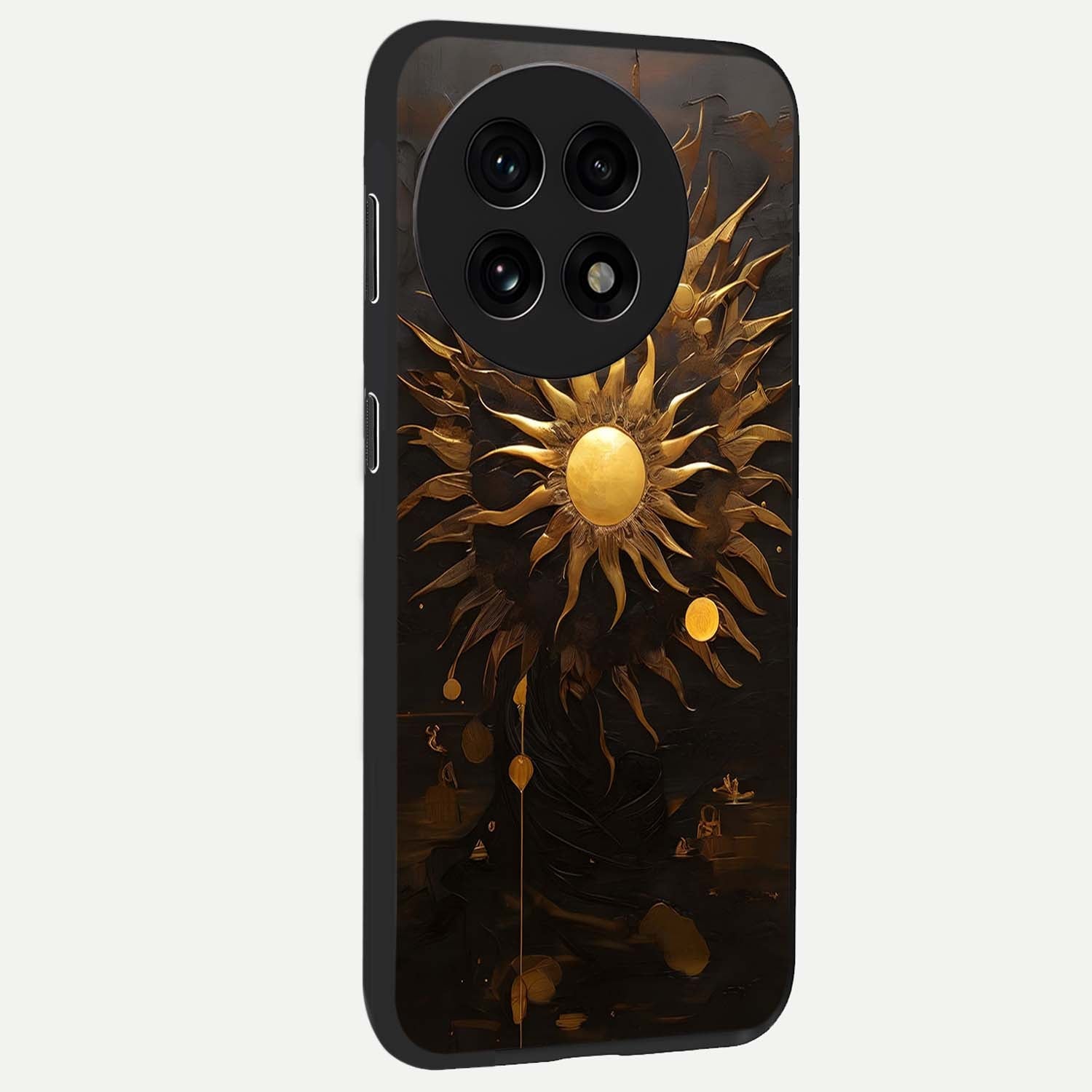 Golden Sun Minimalism Glass Case for 1+13R side perspective highlighting refined minimal detailing and smooth build