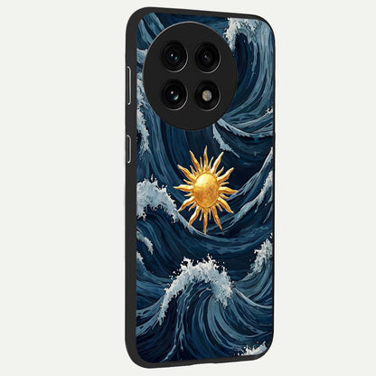 Gold Sun Blush Glass Case for 1+13R side perspective highlighting radiant textures and smooth premium build