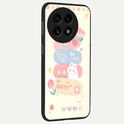 Happy Cute Bunny Glass Case for 1+13R side perspective highlighting charming character detailing and smooth build
