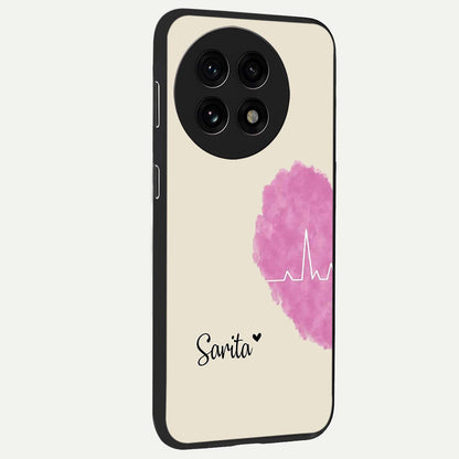 Heartbeat of Love Glass Case for 1+13R side perspective highlighting delicate heart detailing and smooth premium edges