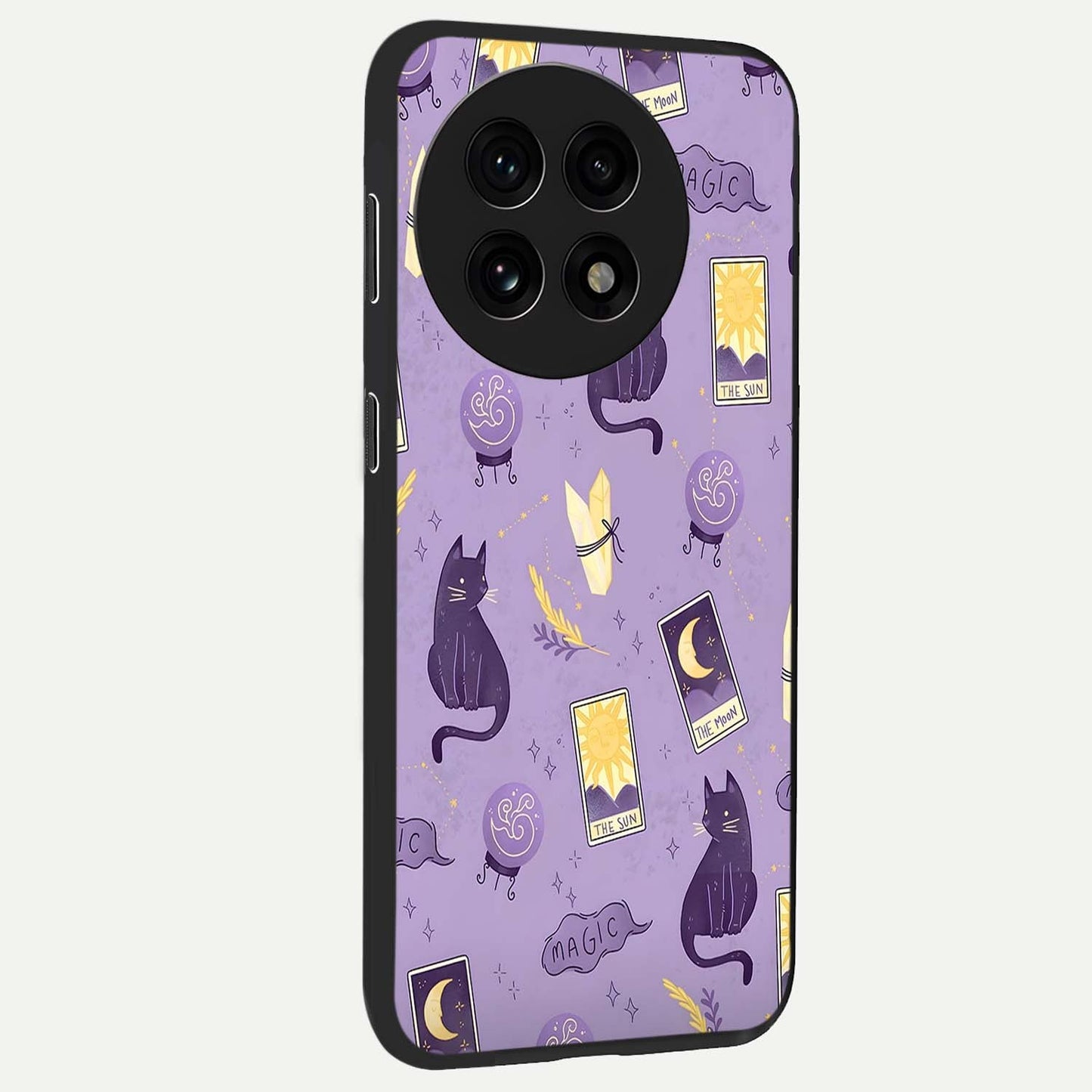 Humble Magic Cats Glass Case for 1+13R displayed upright for cute mystical visibility and premium finish.