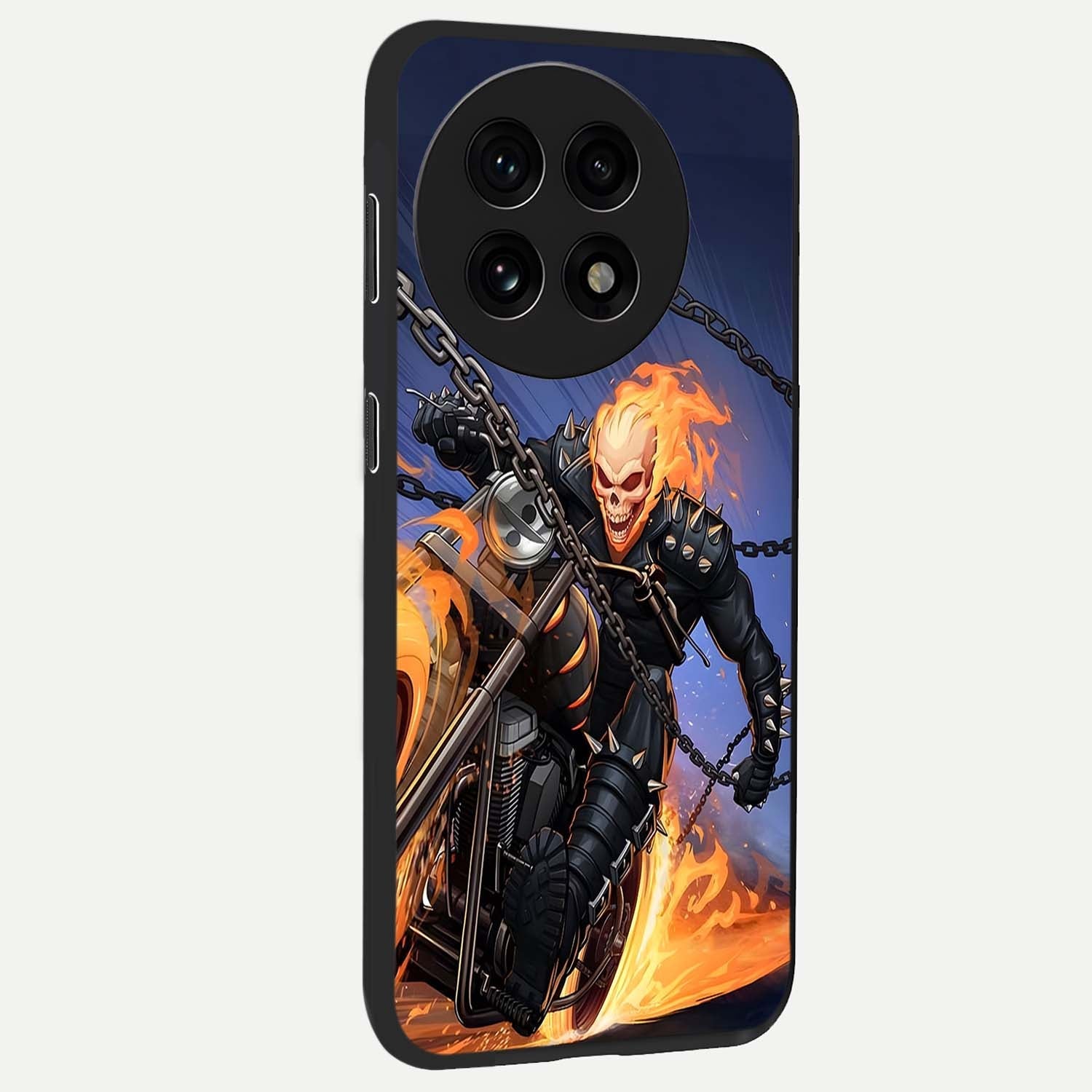 Inferno Chain Rider Glass Case for 1+13R displayed upright for bold action visibility and premium finish.