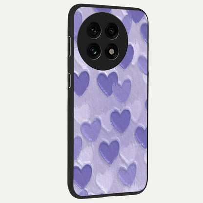 Lavender Paper Hearts Glass Case for 1+13R side perspective highlighting delicate heart textures and sleek build