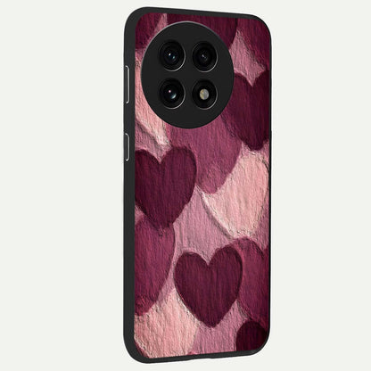 Layered Paper Hearts Glass Case for 1+13R side perspective highlighting layered texture detailing and premium edges