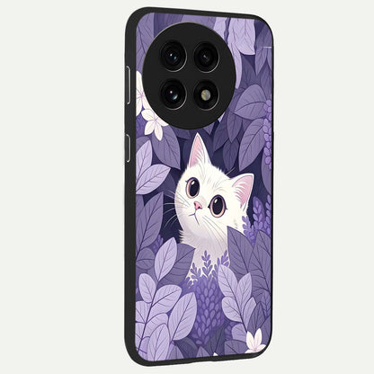 Lilac Hide Peek Cat Glass Case for 1+13R side perspective highlighting charming feline textures and smooth edges