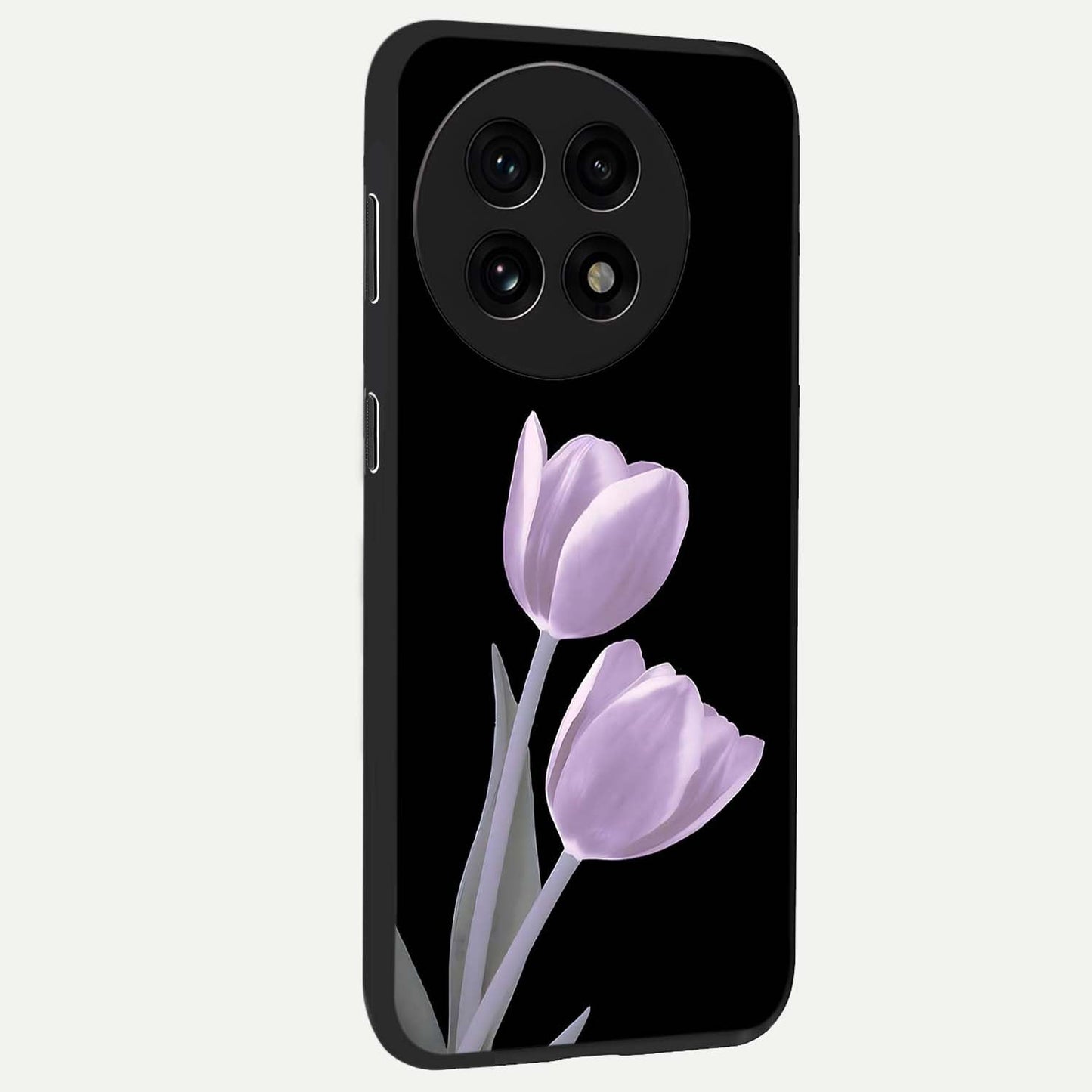 Lilac Tulip Flowers Glass Case for 1+13R side perspective highlighting refined floral textures and premium edges
