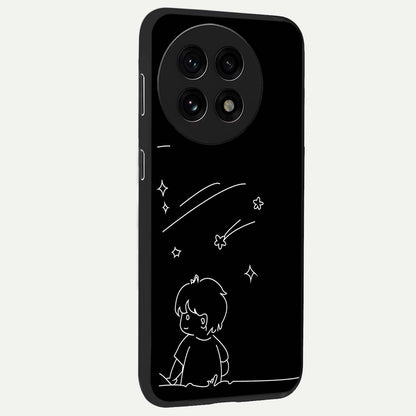 Line Art Boy With Shooting Stars Glass Case for 1+13R side perspective highlighting delicate line textures and smooth edges