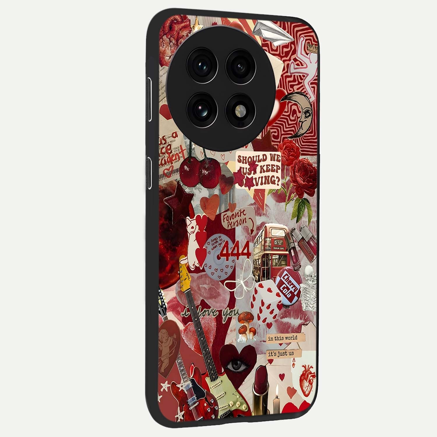 Lover’S Red Chaos Glass Case for 1+13R side perspective highlighting edgy detailing and premium build