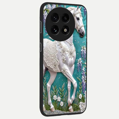 Majestic Floral Stallion Glass Case for 1+13R side perspective highlighting refined equestrian textures and premium edges
