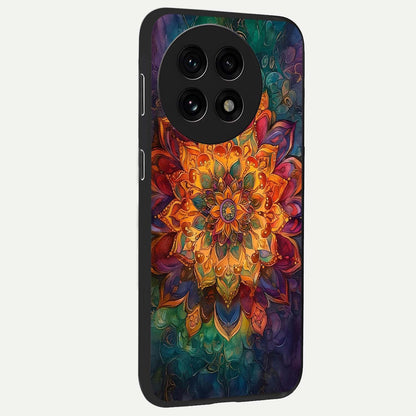 Mandala Vibrants Glass Case for 1+13R side perspective highlighting vibrant ornamental textures and premium edges