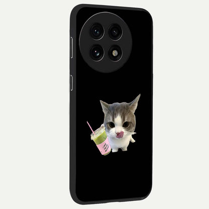 Matcha Cat Style Glass Case for 1+13R side perspective highlighting charming feline textures and smooth premium edges
