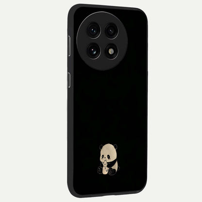 Midnight Panda Love Glass Case for 1+13R side perspective highlighting charming illustration details and premium build