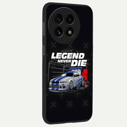 Midnight Racing Legacy Glass Case for 1+13R side perspective highlighting sleek speed textures and premium edges